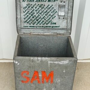 Vintage Metal Milk Box with SAM Logo